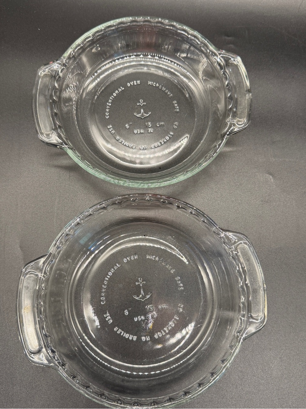 Vintage Anchor Hocking 6” Clear Glass Pie Plates Casserole Baking Dishes Set 2